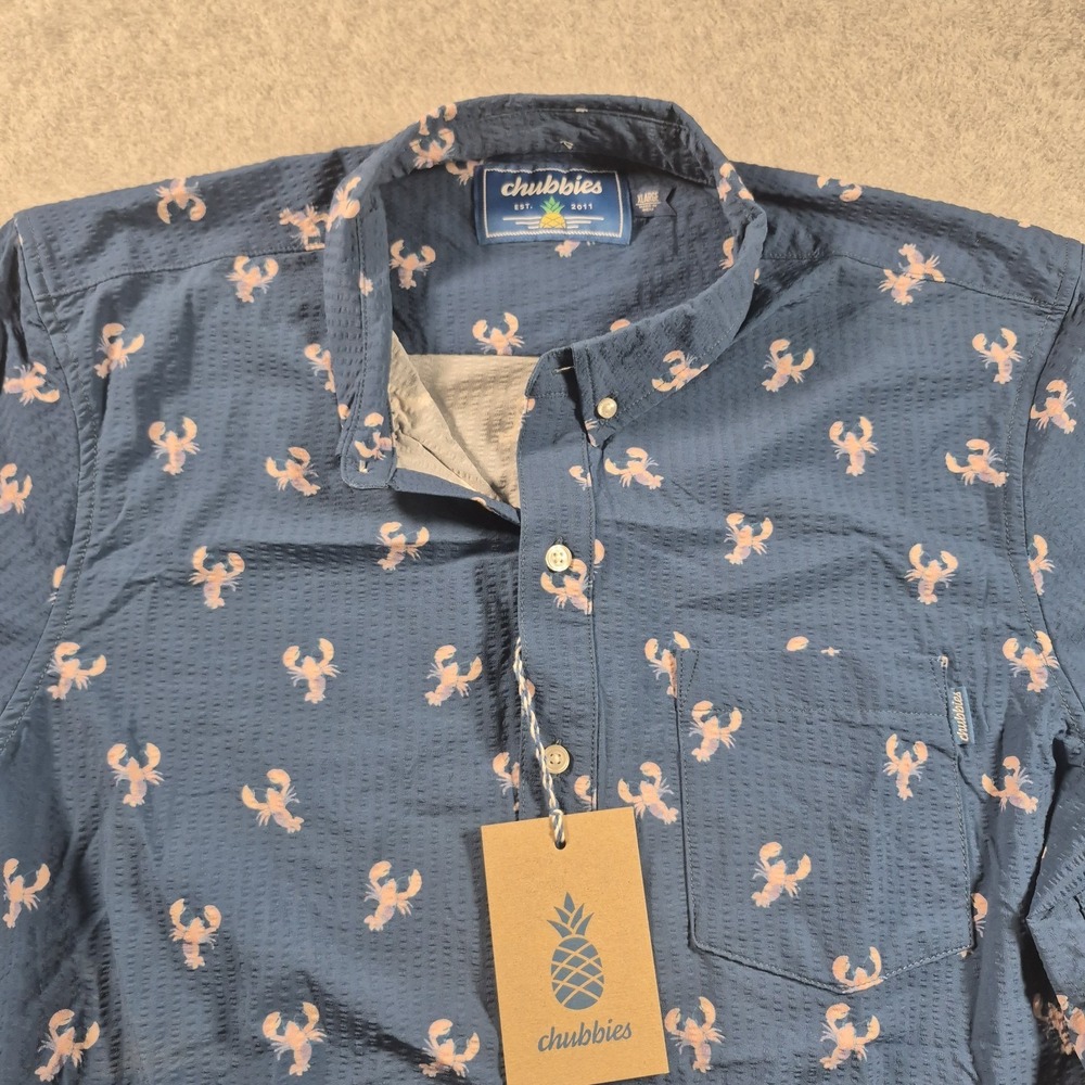 NWT Chubbies Whole Meal Lobster Popover Short Sleeve Shirt XL Blue